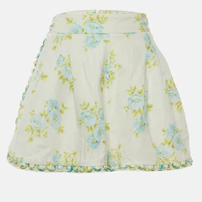 Zimmermann White Floral Print Linen Whitewave Pleated Shorts In Multi