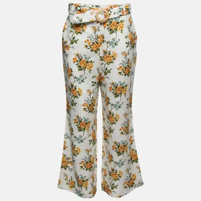 Zimmermann White Floral Printed Linen Belted Straight Pants In Multi