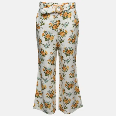 Zimmermann White Floral Printed Linen Belted Straight Pants In Multi