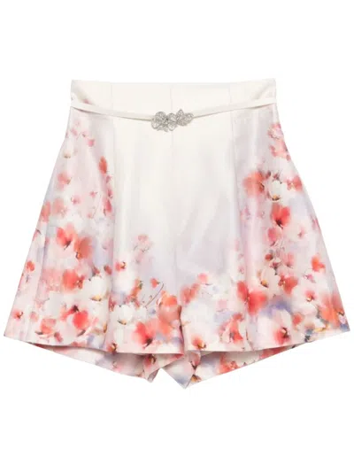 ZIMMERMANN WHITE FLORAL SILK SHORTS