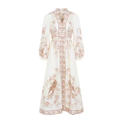 Zimmermann White Indra Plunge Linen Midi Dress In Neutral
