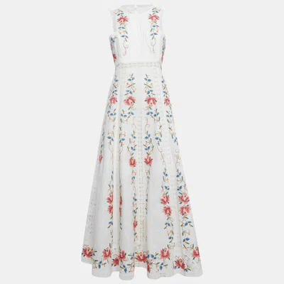 Pre-owned Zimmermann White Laelia Cross Stitch Cotton Blend Sleeveless Mid Dress M