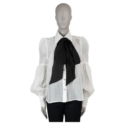 Pre-owned Zimmermann White Linen 2022 Dancer Tie-neck Blouse Shirt 2 M