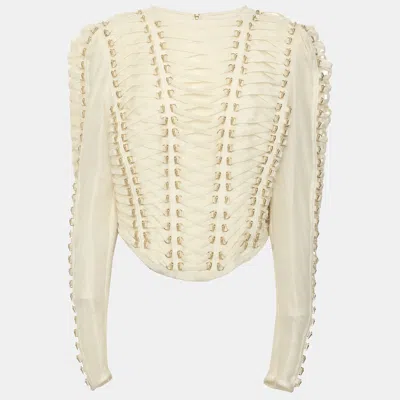 Pre-owned Zimmermann White Linen Blend Coaster Cropped Bodice Top L