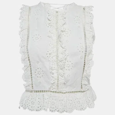 Zimmermann White Linen Blend Eyelet Crop Top