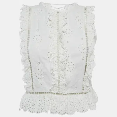 Pre-owned Zimmermann White Linen Blend Eyelet Crop Top M