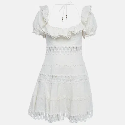 Zimmermann White Linen Blend Paneled Melody Off Shoulder Mini Dress