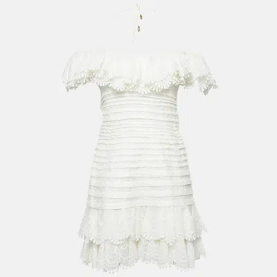 Pre-owned Zimmermann White Linen Blend Super Eight Off-the-shoulder Mini Dress M