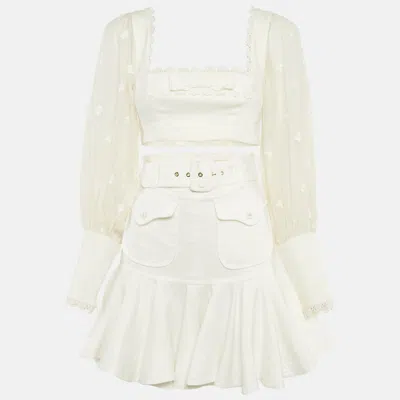 Pre-owned Zimmermann White Linen Lace Insert Top And Skirt Set S