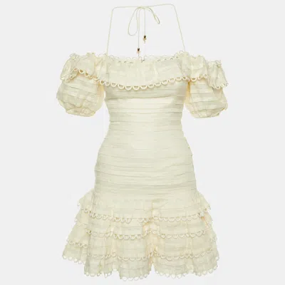 Pre-owned Zimmermann White Linen Off Shoulder Mini Dress S