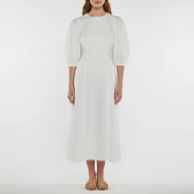 Pre-owned Zimmermann White Linen Rosa Laced Midi Dress M