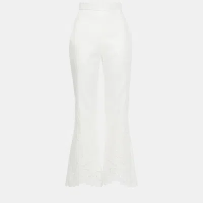 Pre-owned Zimmermann White Linen Scalloped Trousers M (2)