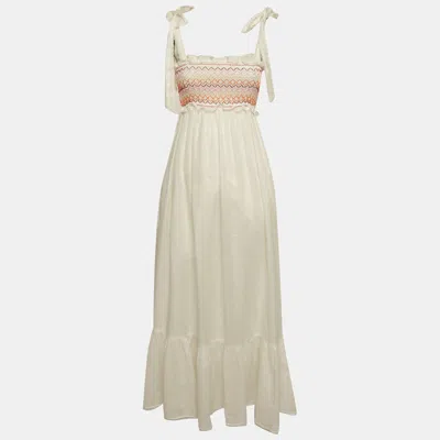 Zimmermann White Linen Shirring Detail Midi Dress In Neutral