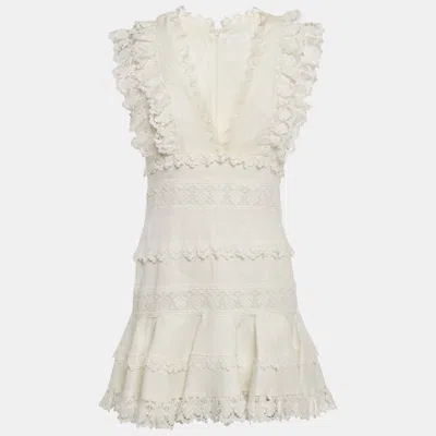 Pre-owned Zimmermann White Linen Wayfarer Flutter Dress M