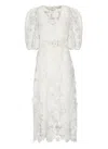 Zimmermann Halliday Lace Flower Belted-waist Dress In White
