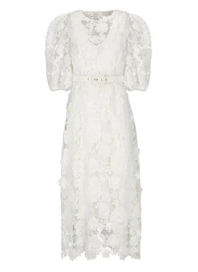 Zimmermann White Long Dress With Off-shoulders In Lace Woman