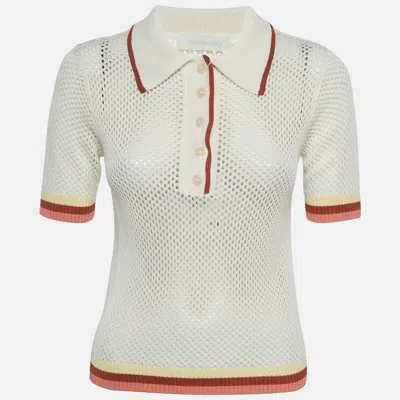 Pre-owned Zimmermann White Mesh Golden Polo Top S