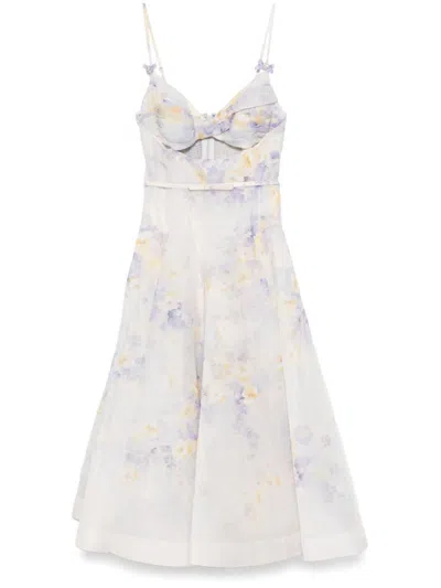 Zimmermann White Midi Dress With Heart-shaped Neckline In Multi