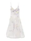 Zimmermann Crush Belted Twist-front Embellished Floral-print Linen And Silk-blend Organza Midi Dress In Light Purple