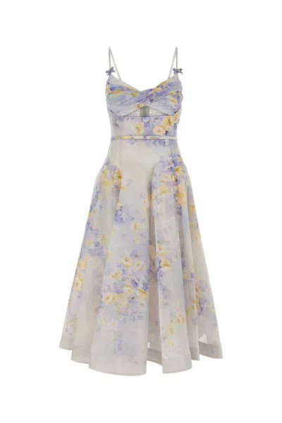 Zimmermann Crush Belted Twist-front Embellished Floral-print Linen And Silk-blend Organza Midi Dress In Multi
