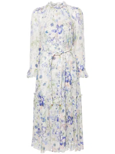 Zimmermann White Natural Garden-print Midi Dress