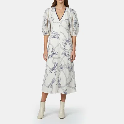 Pre-owned Zimmermann White Navy Bows Print Linen Midi Dress L