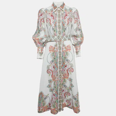 Pre-owned Zimmermann White Paisley Print Linen Ninety-six Filigree Dress M