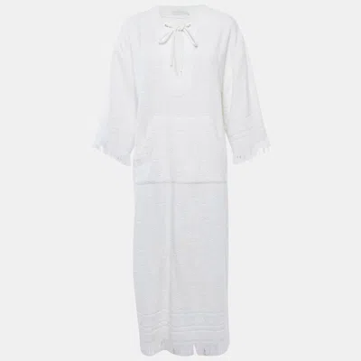 Zimmermann White Palm Tree Terry Cotton Fringed Kaftan Dress