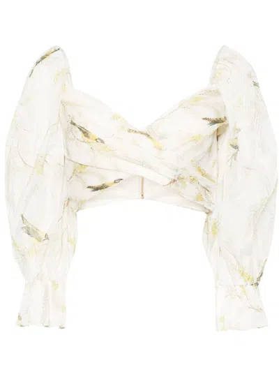 ZIMMERMANN WHITE PLEATED CROPPED BLOUSE - WOMEN'S - POLYESTER/COTTON
