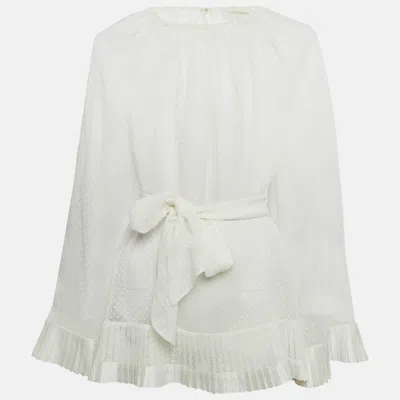 Zimmermann White Plumetis Chiffon Pleated Hem Blouse