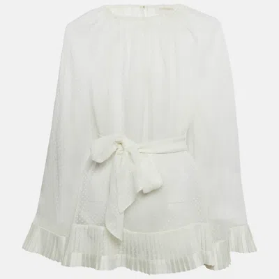 Pre-owned Zimmermann White Plumetis Chiffon Pleated Hem Blouse M