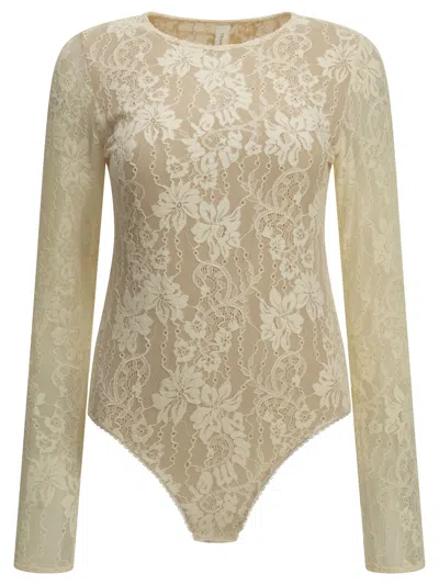 Zimmermann White Polyamide Elastane Lace Bodysuit In Brown