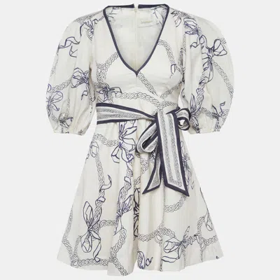 Pre-owned Zimmermann White Printed Cotton Mini Dress Xs