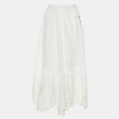 Pre-owned Zimmermann White Ramie Floral Lace Maxi Skirt Xs