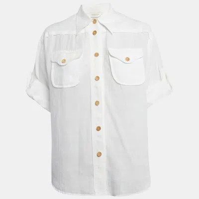 Pre-owned Zimmermann White Ramie Pocket Detail Short Sleeve Shirt S
