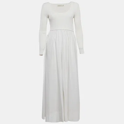 Zimmermann White Rib Knit And Poplin Scoop Neck Long Dress