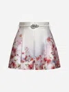 Zimmermann Crush Belted Floral-print Silk And Cotton-blend Twill Shorts