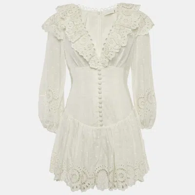 Pre-owned Zimmermann White Swiss Dot Anglaise Broderie Linen Bellitude Mini Dress M