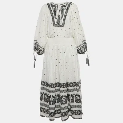 Pre-owned Zimmermann White Tali Embroidered Linen Maxi Dress M