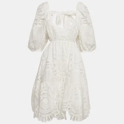 Pre-owned Zimmermann White Vacay Lace Mini Dress L