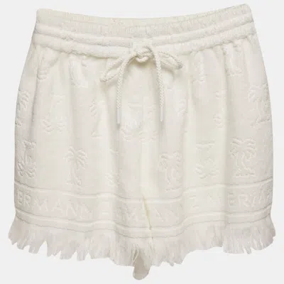 Zimmermann White White Palm Tree Terry Cotton Fringed Shorts M