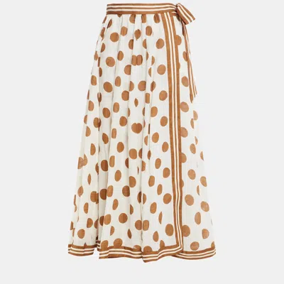 Pre-owned Zimmermann White/brown Dotted Linen Skirt M