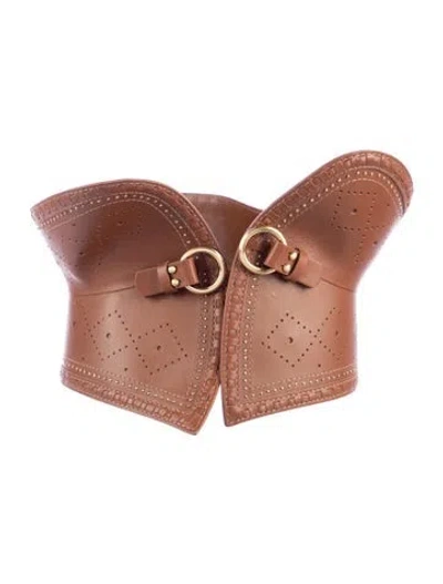 Pre-owned Zimmermann Wide Leather Waist Belt In Brown
