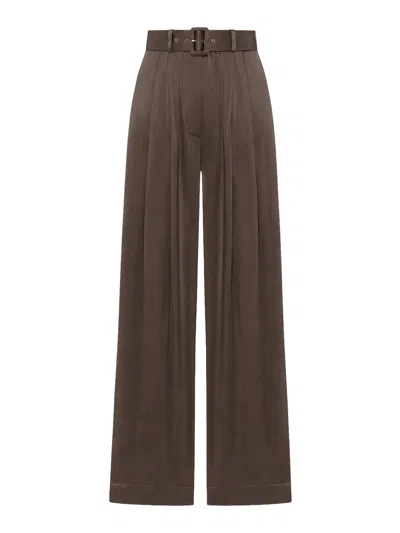 Zimmermann Wide Leg Seta Pantaloni In Brown