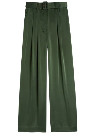 Zimmermann Wide-leg Silk Trousers In Green