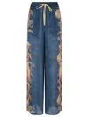 Zimmermann Womens Dark Blue Palm Floral Ascension Relaxed-fit Silk Trousers