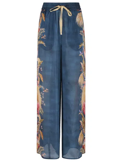 Zimmermann Wide-leg Silk Trousers With Floral Side Accents