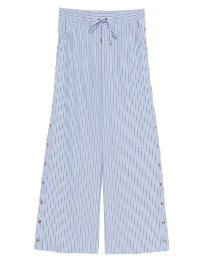 Zimmermann Striped Wide Leg Lounge Trousers Side Buttons In Blue