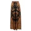 Zimmermann Wide-leg Trousers With Intricate Baroque Print And Adjustable Waistband In Brown