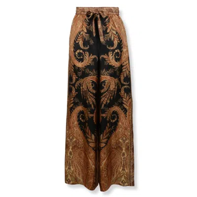 ZIMMERMANN WIDE-LEG TROUSERS WITH INTRICATE BAROQUE PRINT AND ADJUSTABLE WAISTBAND